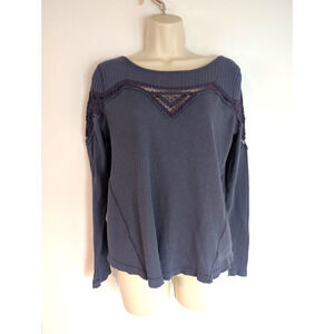 Free People Periwinkle Crochet Thermal Long Sleeved Pullover XS Boho